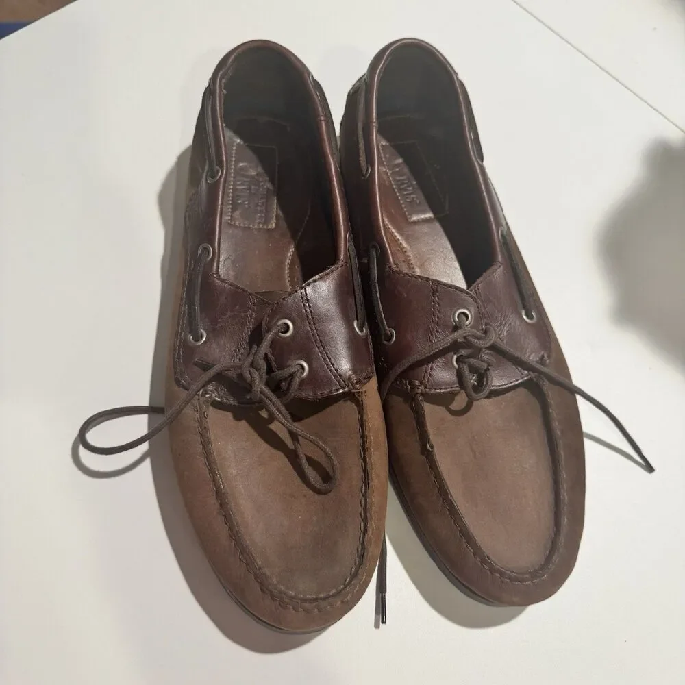 Mens Orvis Waxed Brown Boat Shoes Size 13M Vintage